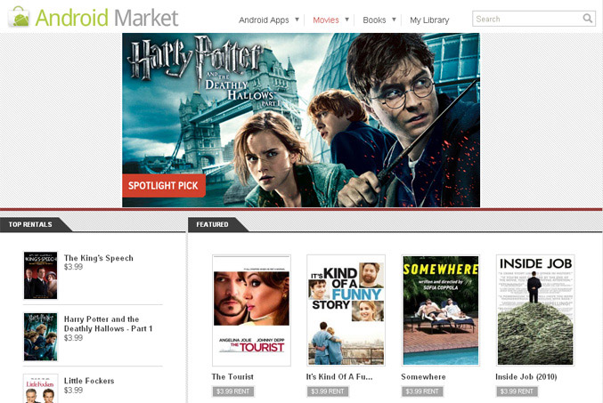 Android Market Movie rentals